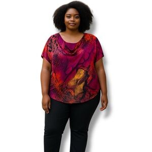 Live And Let Live Womens Plus Size 1X Drape Top Polyester/Rayon